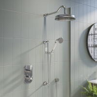 Chrome Concealed Traditional Shower Mixer with Dual Control & Round Wall Mounted Head and Handset - Cambridge