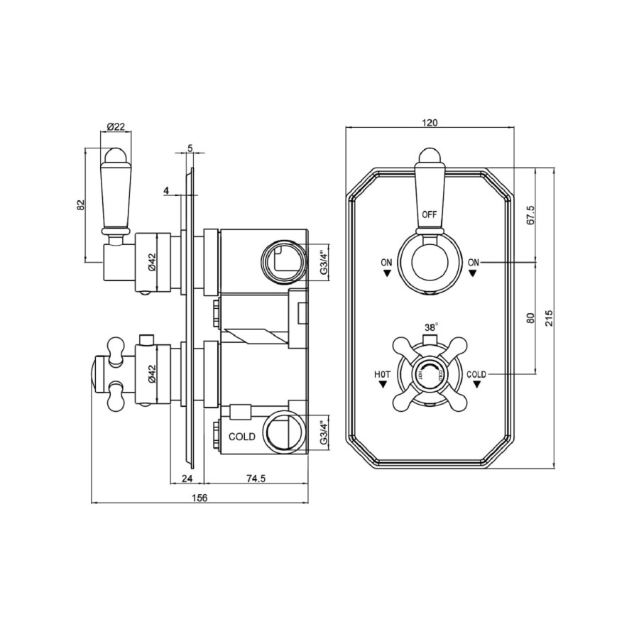 Chrome Concealed Traditional Shower Mixer with Dual Control & Round Wall Mounted Head and Handset - Cambridge
