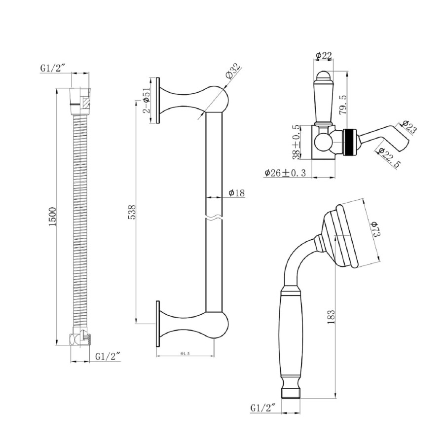 Chrome Concealed Traditional Shower Mixer with Dual Control & Round Wall Mounted Head and Handset - Cambridge