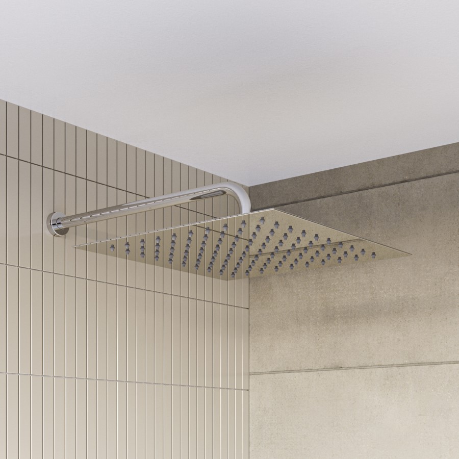 Chrome Dual Outlet Thermostatic Mixer Shower with Square Wall Mounted Shower Head and Handset - Cube