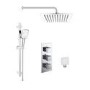 Chrome Dual Outlet Thermostatic Mixer Shower with Square Wall Mounted Shower Head and Handset - Cube