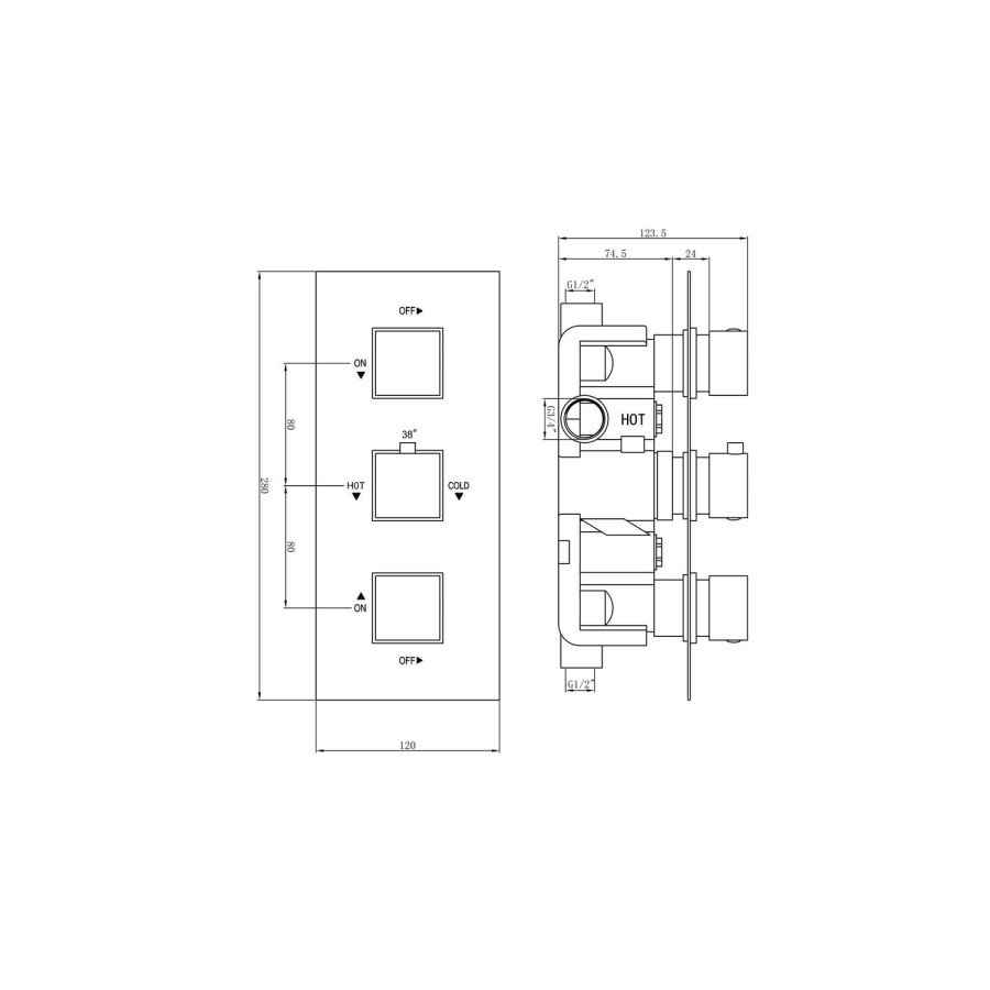 Chrome Dual Outlet Thermostatic Mixer Shower with Square Wall Mounted Shower Head and Handset - Cube