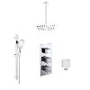 Chrome Dual Outlet Thermostatic Mixer Shower with Square Ceiling Mounted Shower Head and Handset - Cube