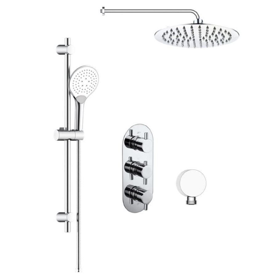 Chrome Concealed Shower Mixer with Triple Control & Round Head - Flow