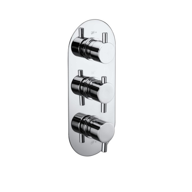 Chrome Dual Outlet Ceiling Mounted Thermostatic Mixer Shower Set with Hand Shower - Flow