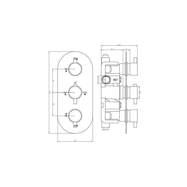 Chrome Dual Outlet Ceiling Mounted Thermostatic Mixer Shower Set with Hand Shower - Flow