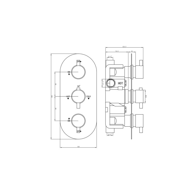 Chrome Dual Outlet Ceiling Mounted Thermostatic Mixer Shower Set with Hand Shower - Flow