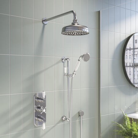 Chrome Dual Outlet Wall Mounted Thermostatic Mixer Shower Set with Hand ...