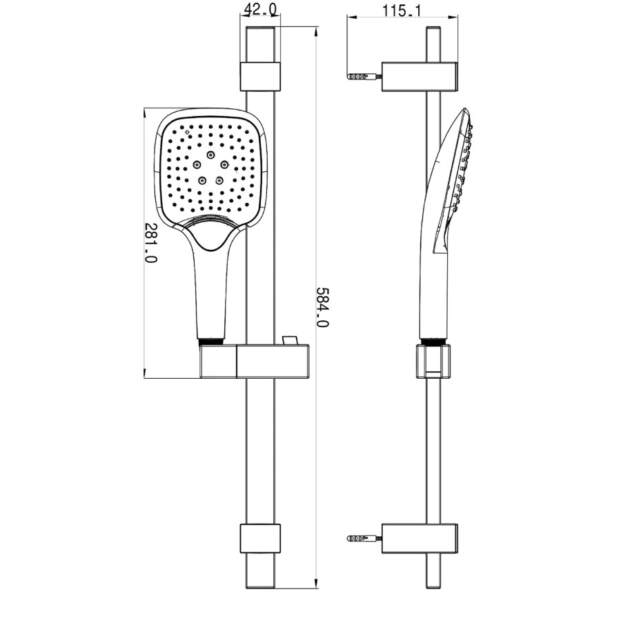Chrome Dual Outlet Thermostatic Mixer Shower with Square Wall Mounted Shower Head and Handset - Cube