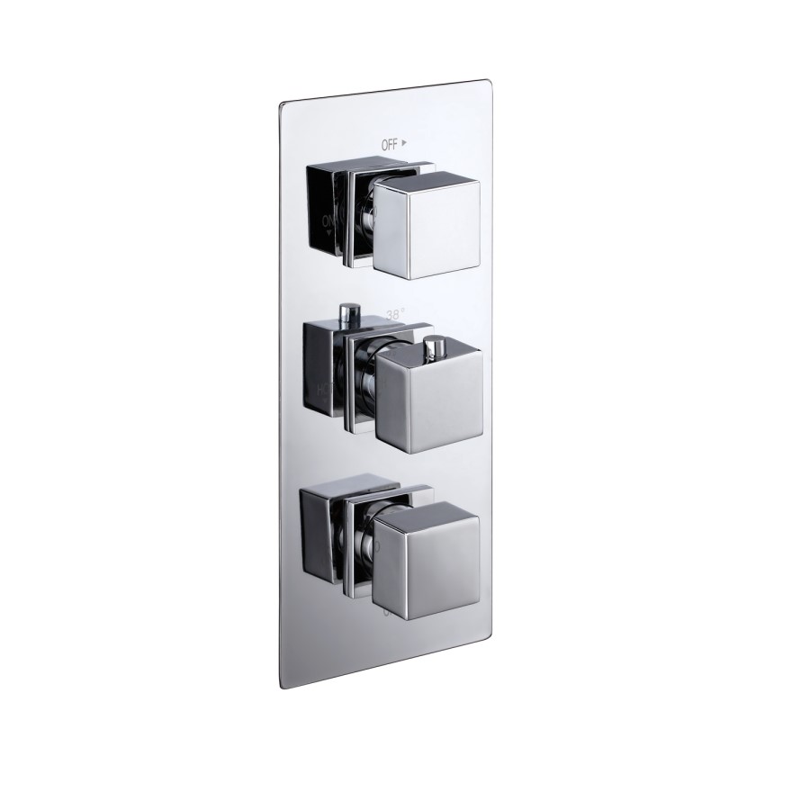 Chrome Concealed Shower Mixer with Triple Control & Square Wall Mounted Head, Handset and Body Jets - Cube