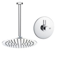 Chrome Single Outlet Thermostatic Mixer Shower with Round Ceiling Mounted Shower Head - Volta