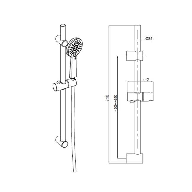 Chrome Round Easy Adjustable Height Slide Rail Kit with Hand Shower