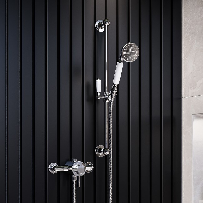 Chrome Thermostatic Mixer Shower Set With Traditional Round Slide Rail Kit - Volta