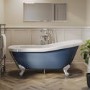 Blue Freestanding Single Ended Roll Top Slipper Bath with White Feet 1615 x 690mm - Baxenden