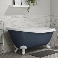 Grade A2 - Blue Freestanding Single Ended Roll Top Slipper Bath with White Feet 1615 x 690mm - Baxenden Grade A2 - Blue Freestanding Single Ended Roll Top Slipper Bath with White Feet 1615 x 690mm - Baxenden
