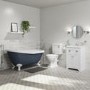 Blue Freestanding Single Ended Roll Top Slipper Bath with White Feet 1615 x 690mm - Baxenden