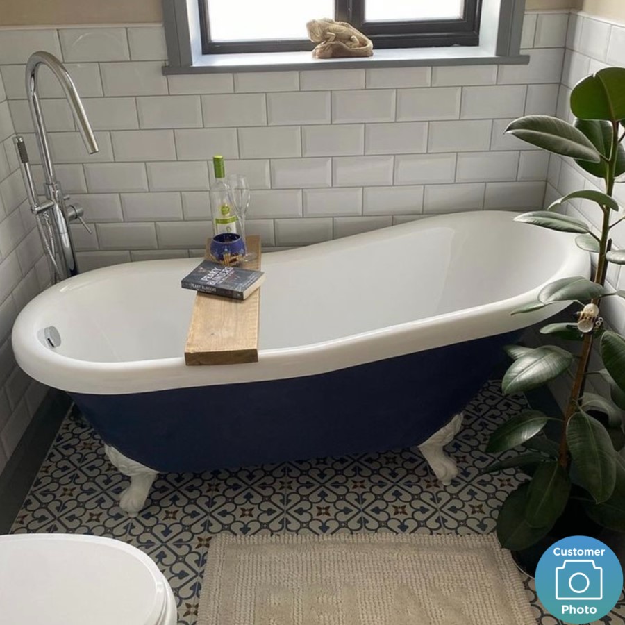 Grade A2 - Blue Freestanding Single Ended Roll Top Slipper Bath with White Feet 1615 x 690mm - Baxenden