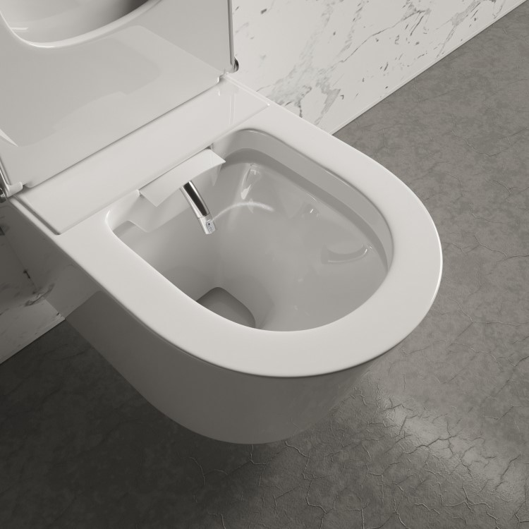 Wall Hung Smart Bidet Japanese Toilet with 1160mm Frame Cistern and White Sensor Flush Plate - Purificare