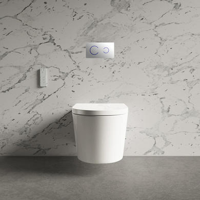 Grade A1 - Wall Hung Smart Bidet Round Toilet with 1160mm Frame Cistern and White Sensor Flush Plate - Purificare