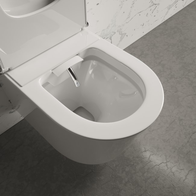 Wall Hung Smart Bidet Japanese Toilet with 1160mm Frame Cistern and White Sensor Flush Plate - Purificare