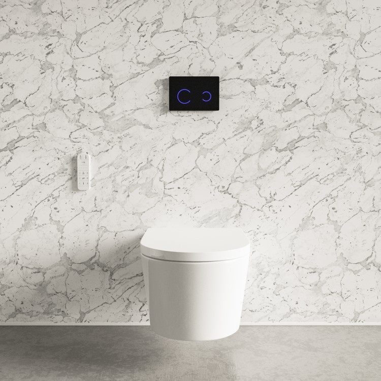 Wall Hung Smart Bidet Japanese Toilet with 1160mm Frame Cistern and Black Sensor Flush Plate - Purificare