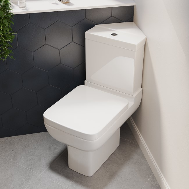 Close Coupled Corner Toilet and Semi Pedestal Basin Bathroom Suite - Seren