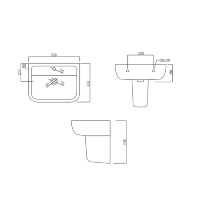 Modern Semi Pedestal Basin 550mm- Seren 