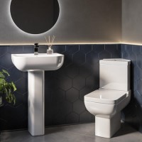 Close Coupled Corner Toilet and Full Pedestal Basin Bathroom Suite - Seren