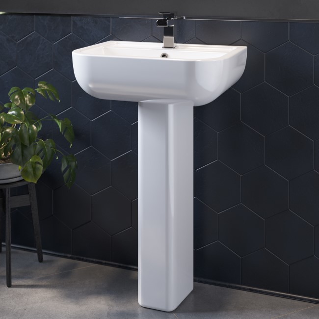 Close Coupled Toilet and Full Pedestal Basin Bathroom Suite - Seren