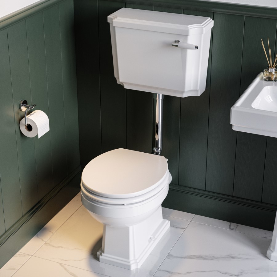 Close Coupled Traditional Low Level Toilet with Wooden Soft Close Seat - Park Royal