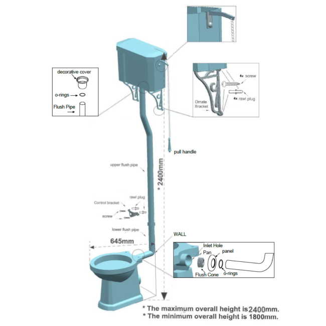 Park Royal Traditional High Level Toilet with Wooden Soft Close Seat 