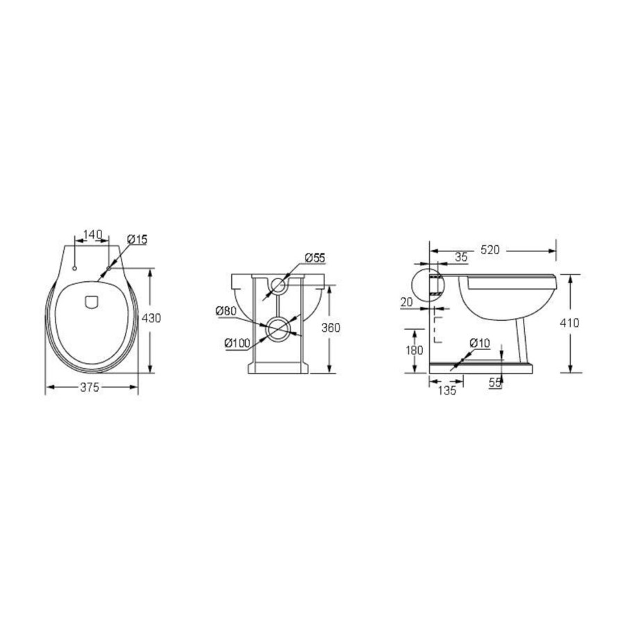 Back to Wall Traditional Toilet with Soft Close Seat - Park Royal