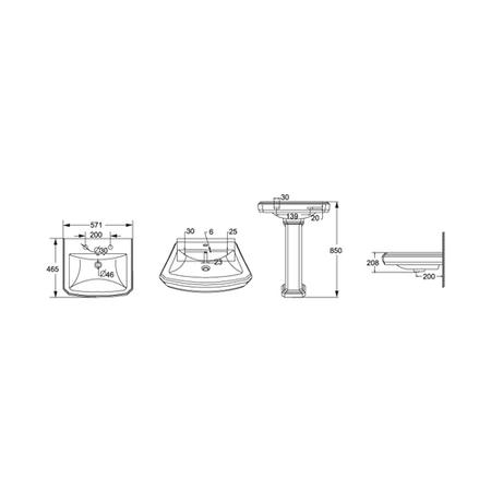 Grade A1 - Park Royal Traditional Two Tap Hole Basin and Full Pedestal