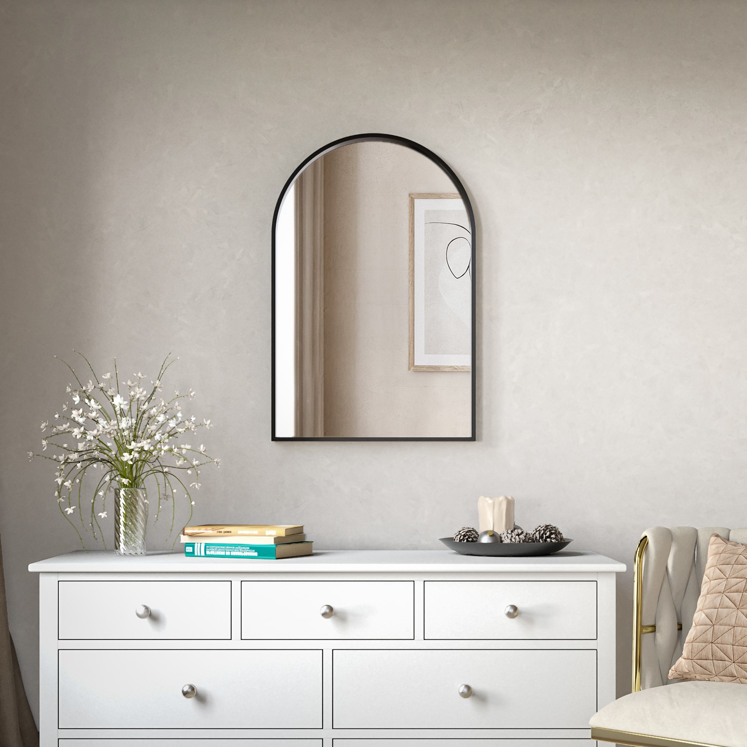 Mirror 50 Arched Black Wall Mirror - 50 x 75mm - Empire - Furniture123