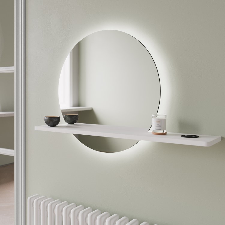 Round LED Bathroom Mirror with White Shelf - 50cm - Ersa