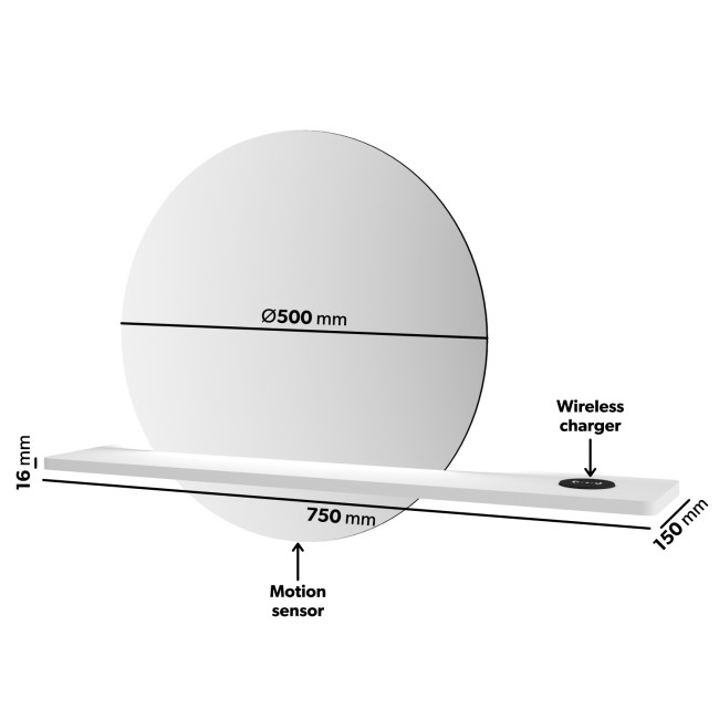 Round LED Bathroom Mirror with White Shelf - 50cm - Ersa