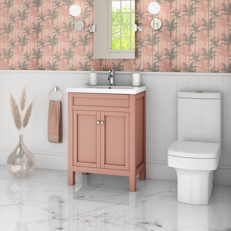 600mm Salmon Pink Freestanding Vanity Unit and Ashford Close Coupled Suite - Avebury