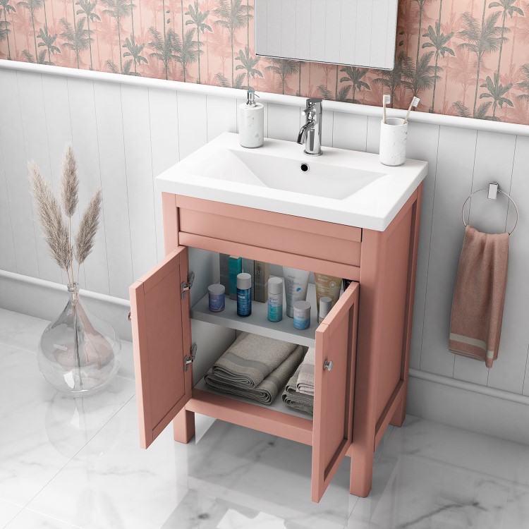 600mm Salmon Pink Freestanding Vanity Unit and Ashford Close Coupled Suite - Avebury