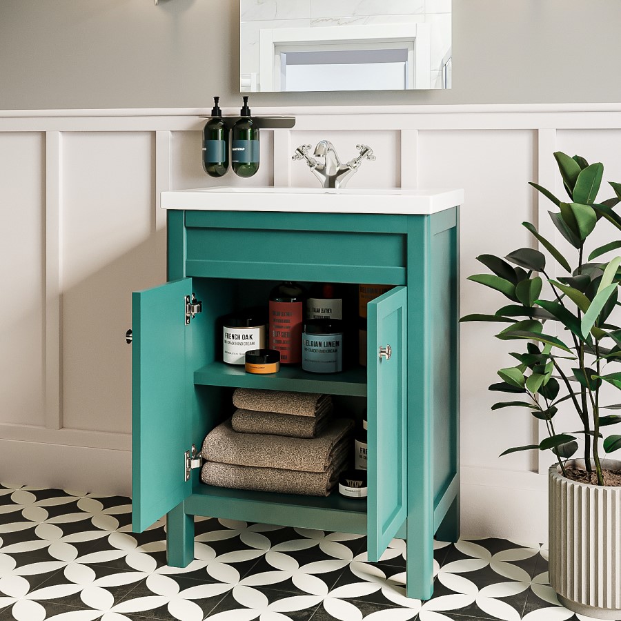 600mm Green Freestanding Vanity Unit with Basin - Avebury