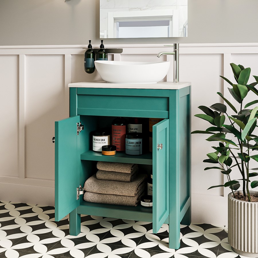 600mm Green Freestanding Countertop Vanity Unit with Basin - Avebury