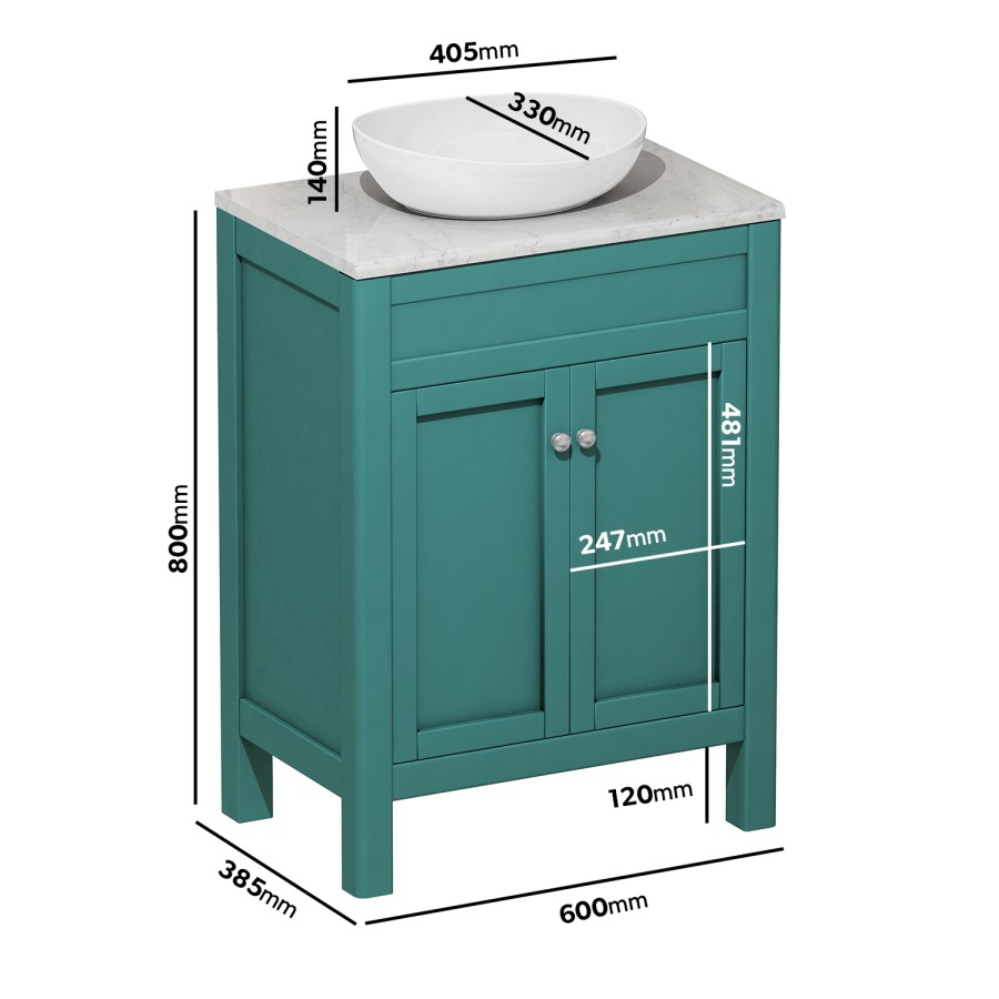 600mm Green Freestanding Countertop Vanity Unit with Basin - Avebury