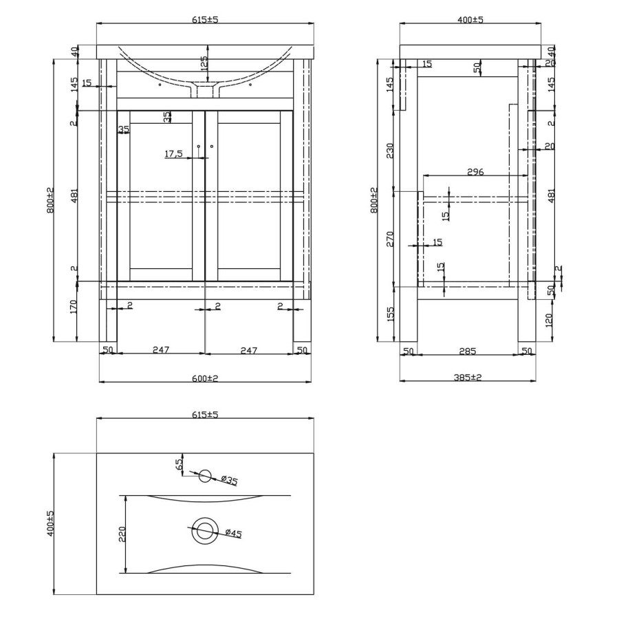 600mm Green Freestanding Countertop Vanity Unit with Basin - Avebury