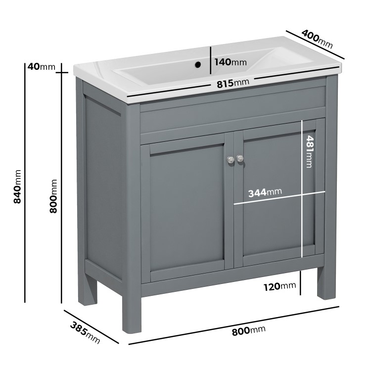 Grade A2 - 800mm Grey Freestanding Vanity Unit with Basin - Avebury