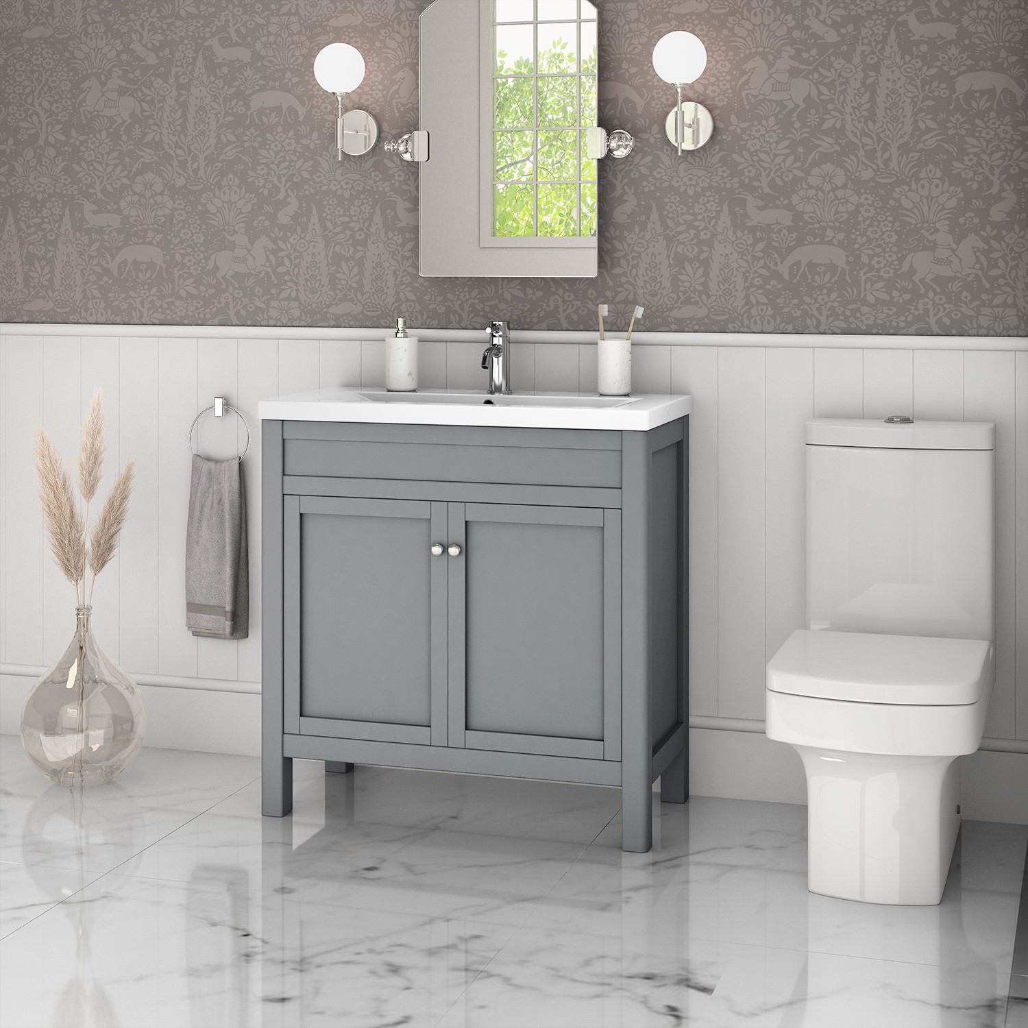 800mm Cloud Grey Freestanding Vanity Unit and Ashford Close Coupled
