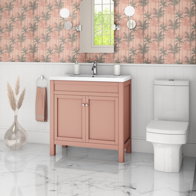 800mm Salmon Pink Freestanding Vanity Unit and Ashford Close Coupled Suite - Avebury