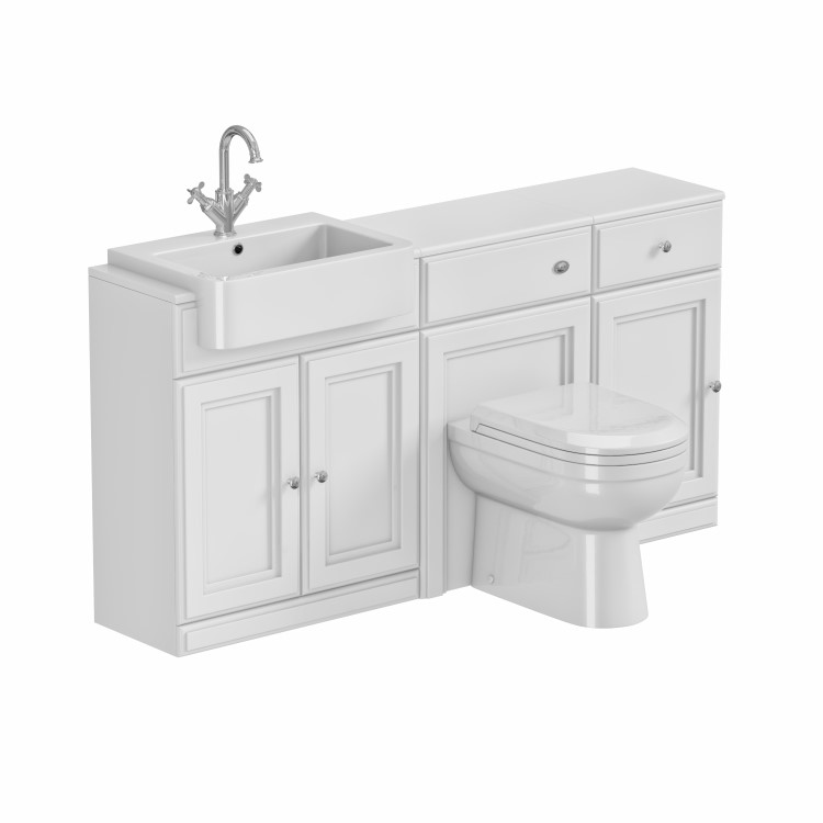 1600mm White Toilet and Sink Unit with Traditional Toilet and Storage Unit - Westbury