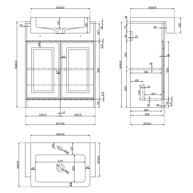 1600mm White Toilet and Sink Unit with Traditional Toilet and Storage Unit - Westbury