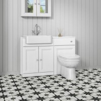 1200mm White Toilet and Sink Unit with Traditional Toilet and Mirrored Wall Cabinet - Westbury