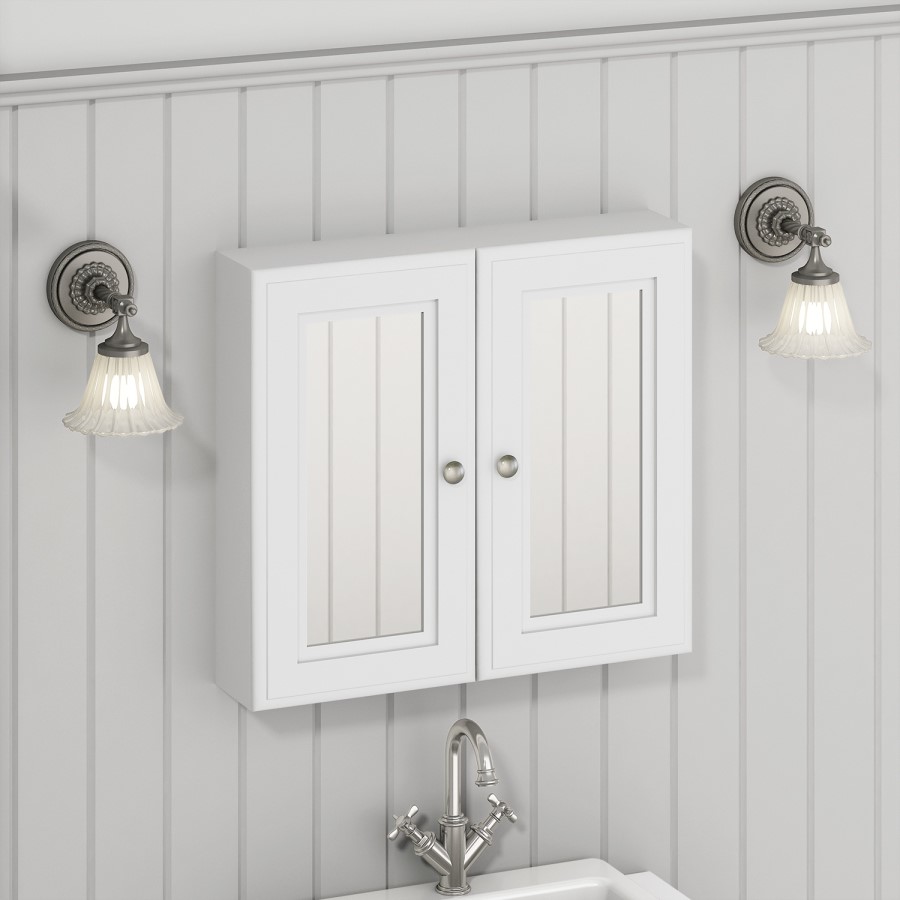 1200mm White Toilet and Sink Unit with Traditional Toilet and Mirrored Wall Cabinet - Westbury