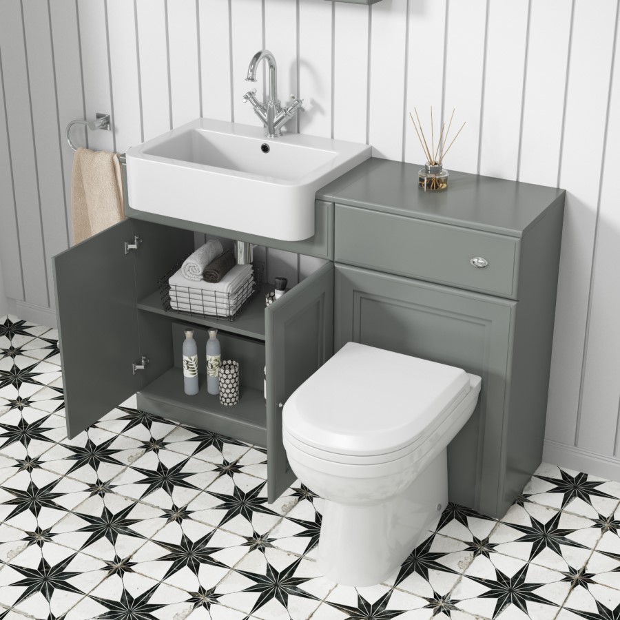 1200mm Grey Toilet and Sink Unit with Round Toilet - Westbury